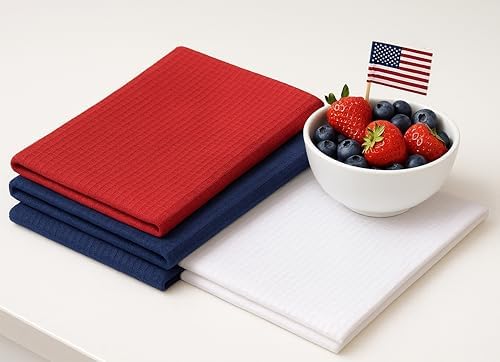 PurpleEssences 4th of July Waffle Weave Kitchen Towels 15x25 100 Cotton 6_pack