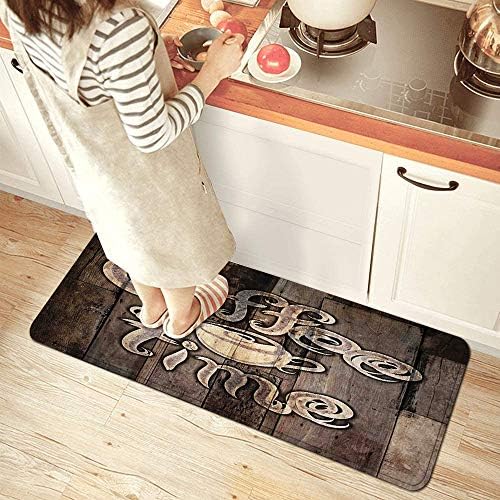JISMUCI Modern Coffee Time Kitchen RugWashable Non-Slip Waterproof Modern Design
