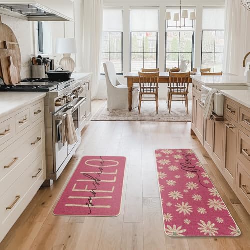 Artoid Mode Pink Daisy Hello Sunshine Kitchen Mats Set of 2