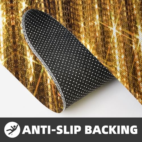 Gold Sequin Sparkle Print Kitchen Rugs Mats Set 2pcs