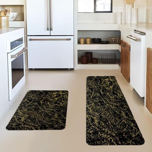 Marble Kitchen Mat 2-Pack Anti-Fatigue Kitchen Rugs Non-Slip Stain-Resistant