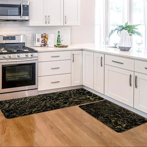Marble Kitchen Mat 2-Pack Anti-Fatigue Kitchen Rugs Non-Slip Stain-Resistant