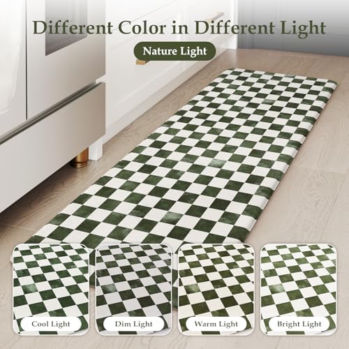 KIMODE Dark Green and White Kitchen Mats Set of 2