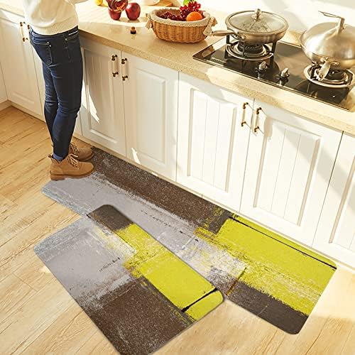 Carosaffe Yellow Brown Grey Kitchen Rugs Set 2-Pack