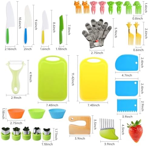 Kids Kitchen Knife Set with Gloves and Cutting Board