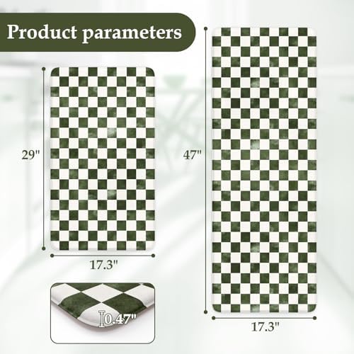 KIMODE Dark Green and White Kitchen Mats Set of 2