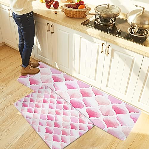 Ombre Pink Kitchen Rug Set - Soft Standing Mat for Kitchen Bathroom