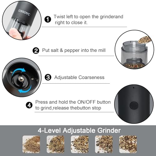 UNIOVC Electric Salt and Pepper Grinder Set with Adjustable Coarseness