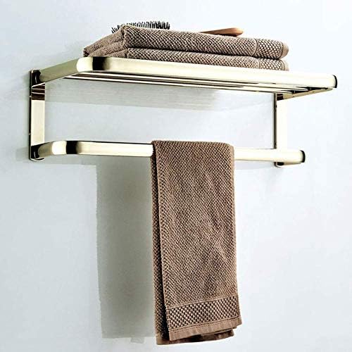 Simple Towel Rack Double Bathroom Shelf Brass Gold Easy to Install