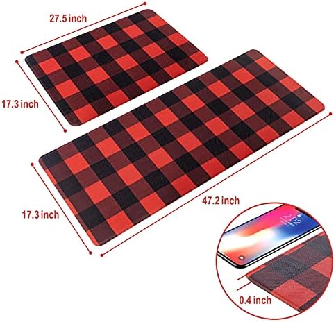 Double-Sided Anti-Fatigue Kitchen Rugs with Buffalo Plaid Design