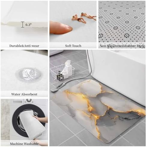 Chucoco Kitchen Rugs Scratch-Resistant Area Runner with Gradient Marble Texture