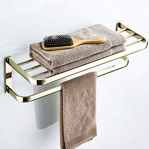 Simple Towel Rack Double Bathroom Shelf Brass Gold Easy to Install