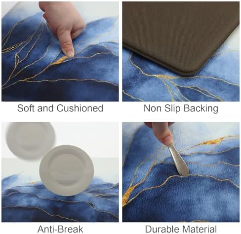 MAYHMYO Anti Fatigue Kitchen Mat Set of 2 Blue and Gold Design