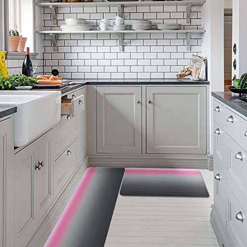 Carosoffe Grey Pink Kitchen Rugs Set