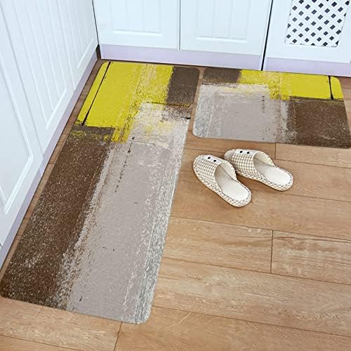 Carosaffe Yellow Brown Grey Kitchen Rugs Set 2-Pack