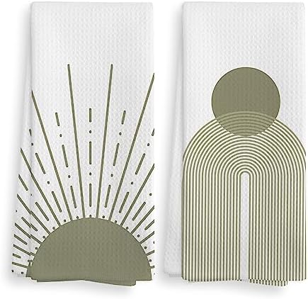 Boho Black Sun Kitchen Towel Set of 2 16x24 Inch