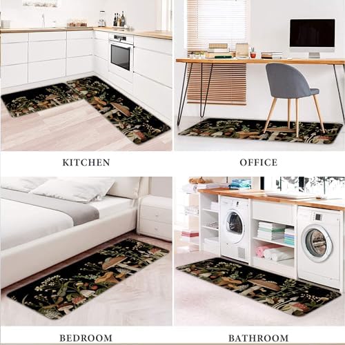Eikunn Black Mushroom Kitchen Rugs Set of 2