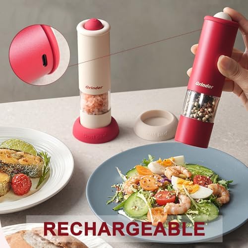 Electric Salt and Pepper Grinder Set USB Rechargeable Adj Coarseness Cute Kitchen Gadgets