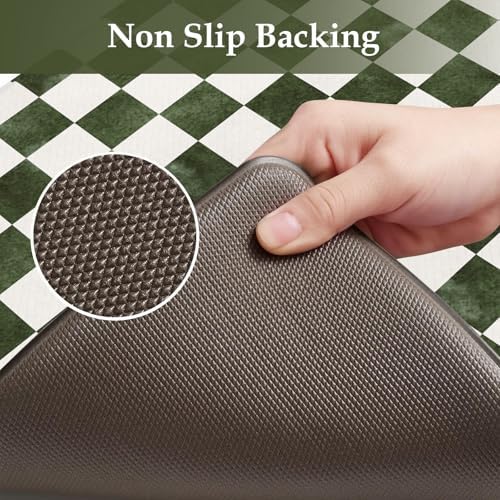 KIMODE Dark Green and White Kitchen Mats Set of 2