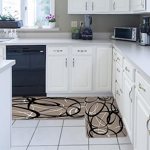 Carosoffe Kitchen Rug Set - Non-Slip Geometric Rugs for Kitchen Bathroom