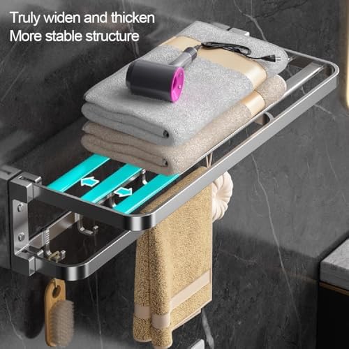 Bright Silver Folding Towel Rack Space Aluminum Wall Mounted