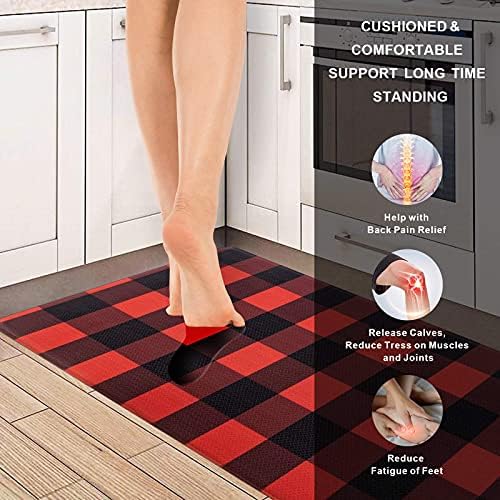 Double-Sided Anti-Fatigue Kitchen Rugs with Buffalo Plaid Design