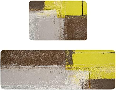 Carosaffe Yellow Brown Grey Kitchen Rugs Set 2-Pack