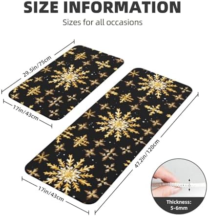 Golden Christmas Snowflake Kitchen Rugs Anti-Slip Mat Set of 2