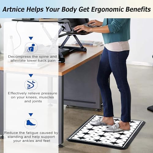 Artnice Kitchen Mat 2 PCS Black White Plaid Cushioned Anti Fatigue Rug