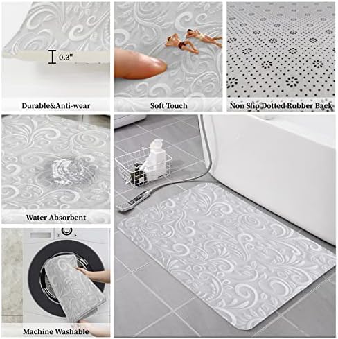 Libaoge Set of 2 Christmas Silver Pattern Kitchen Mats