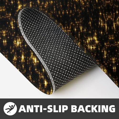 Gold Black Kitchen Floor Mat 2 Set Non-Slip Absorbent