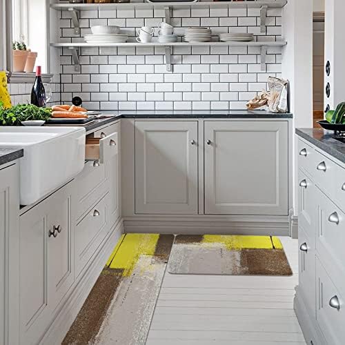 Carosaffe Yellow Brown Grey Kitchen Rugs Set 2-Pack