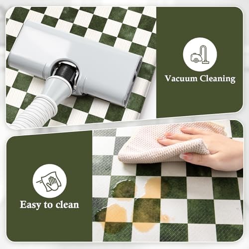 KIMODE Dark Green and White Kitchen Mats Set of 2