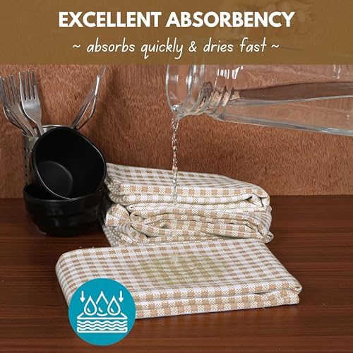 Native Fab Beige Gingham Kitchen Dish Towels 4-Pack