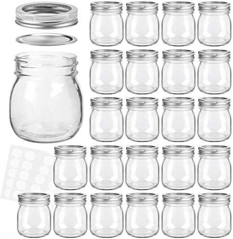 KAMOTA Premium 24-Piece Mason Glass Jars 10 oz Silver lids BPA-Free