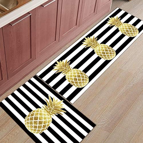 Vibrant Kitchen Rug Set - Yellow Pineapple Geometric Design