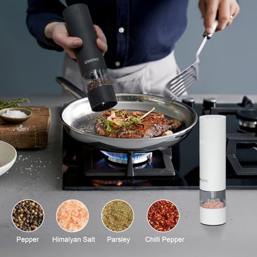 UNIOVC Electric Salt and Pepper Grinder Set with Adjustable Coarseness