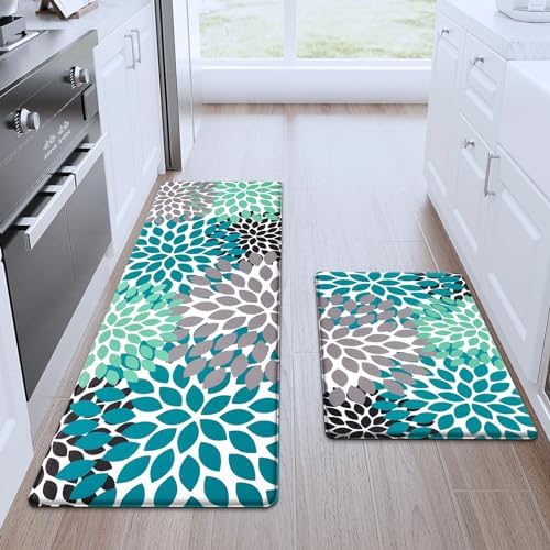 Likiyol Kitchen Mats 2PCS Anti-Fatigue Comfort Rugs Teal