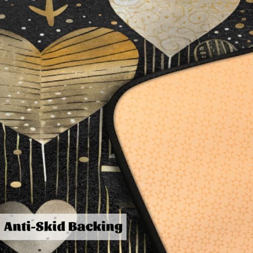 Valentines Day Gold Hearts Kitchen Rug
