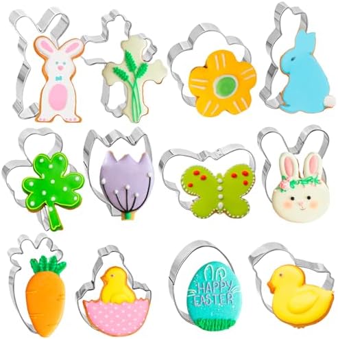 12Pcs Easter Cookie Cutters Set Stainless Steel