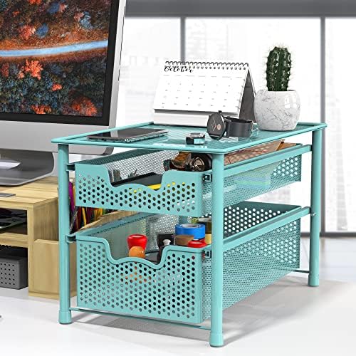 Simple Houseware 2-Tier Slide Organizer Turquoise - Compact Kitchen Storage Solution