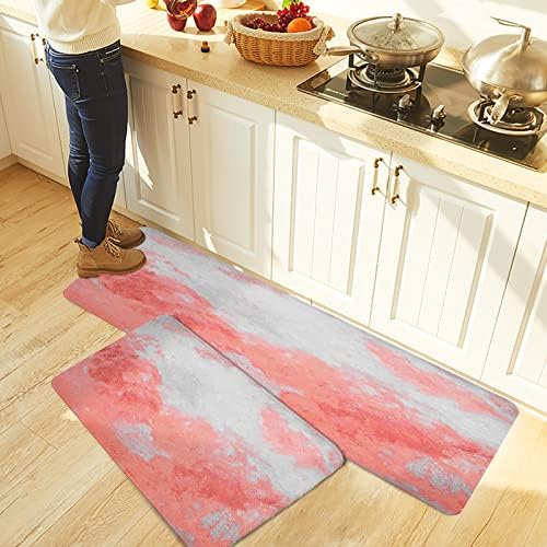 Pink Grey Paint Kitchen Rug Set 2PCS Non-Slip Mats