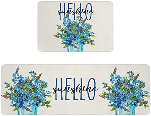 Carosoffe Blue Flower Kitchen Rugs 2-pc Set