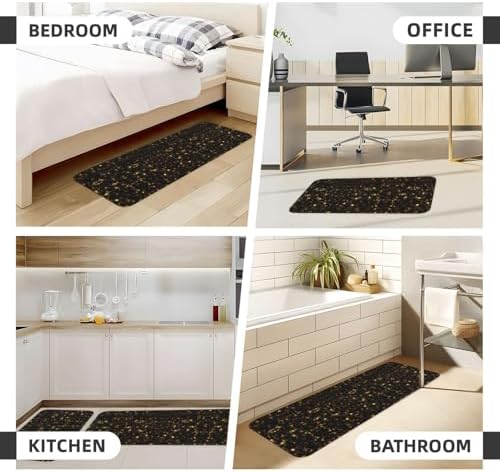Gold Black Kitchen Floor Mat 2 Set Non-Slip Absorbent