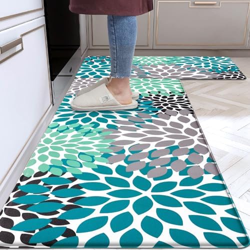 Likiyol Kitchen Mats 2PCS Anti-Fatigue Comfort Rugs Teal