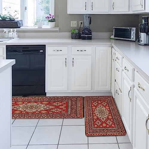 Stylish Boho Kitchen Rugs 2-Piece Set Soft Non-Slip Standing Mats