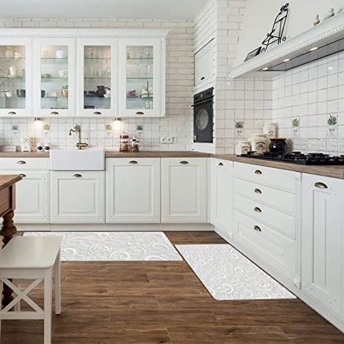 Libaoge Set of 2 Christmas Silver Pattern Kitchen Mats