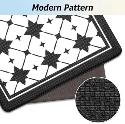 Artnice Kitchen Mat 2 PCS Black White Plaid Cushioned Anti Fatigue Rug