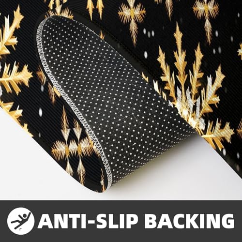Golden Christmas Snowflake Kitchen Rugs Anti-Slip Mat Set of 2