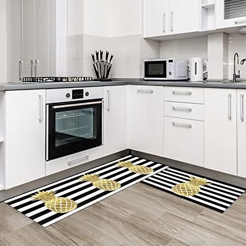 Vibrant Kitchen Rug Set - Yellow Pineapple Geometric Design